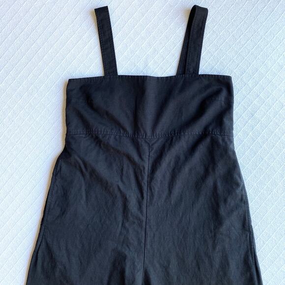Uniqlo Linen Blend Wide Leg Jumpsuit Black Adjustable Straps Smocked Back Size M - Picture 7 of 11
